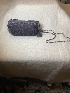 Embroidered Tassel Crossbody Bag in Pewter